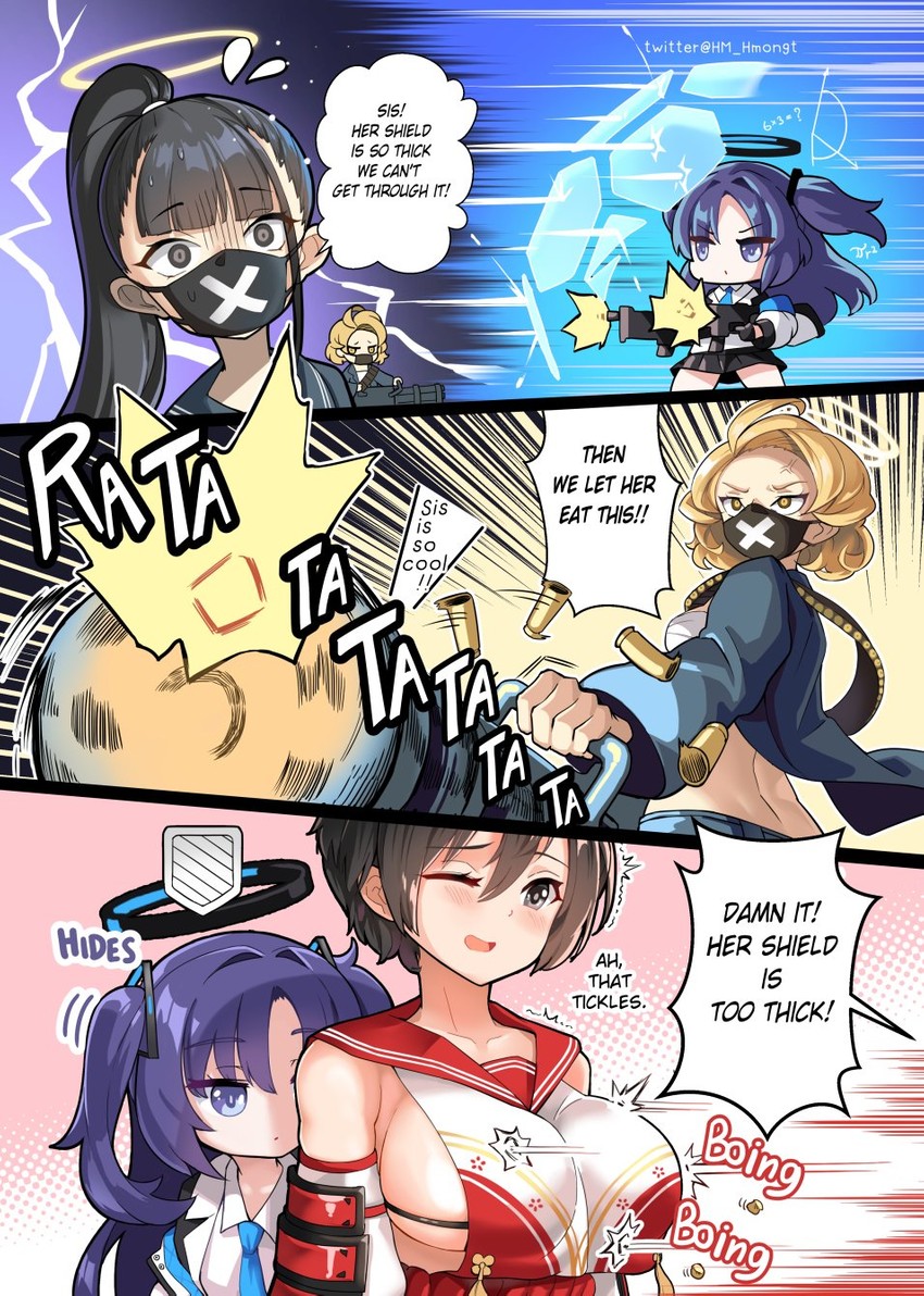 yuuka, tsubaki, and sukeban (blue archive) drawn by hm_(hmongt)