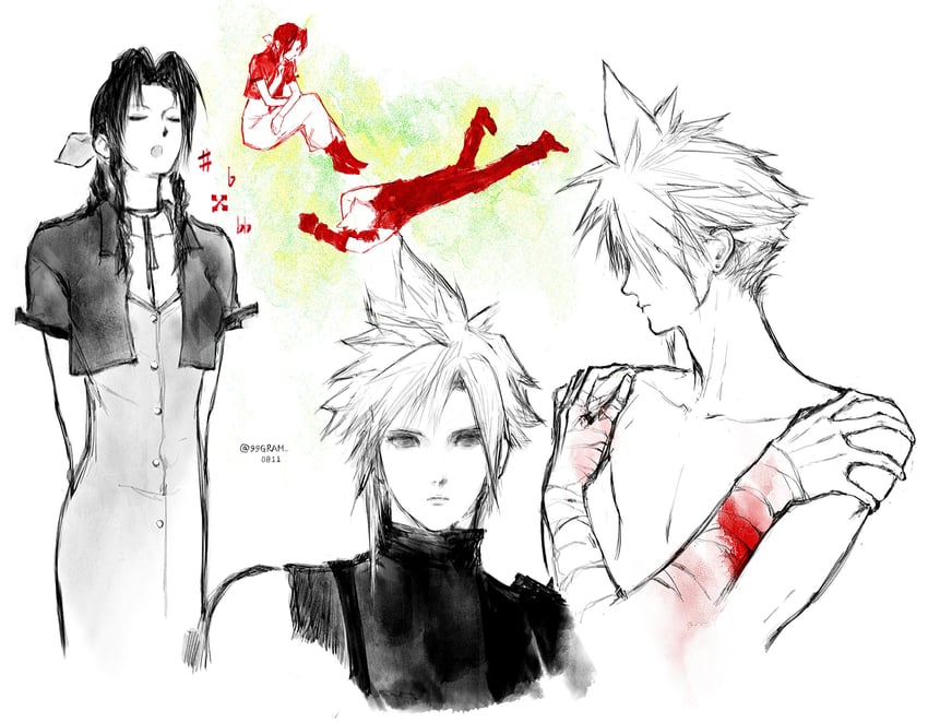 cloud strife and aerith gainsborough (final fantasy and 2 more) drawn by cloud_virtu
