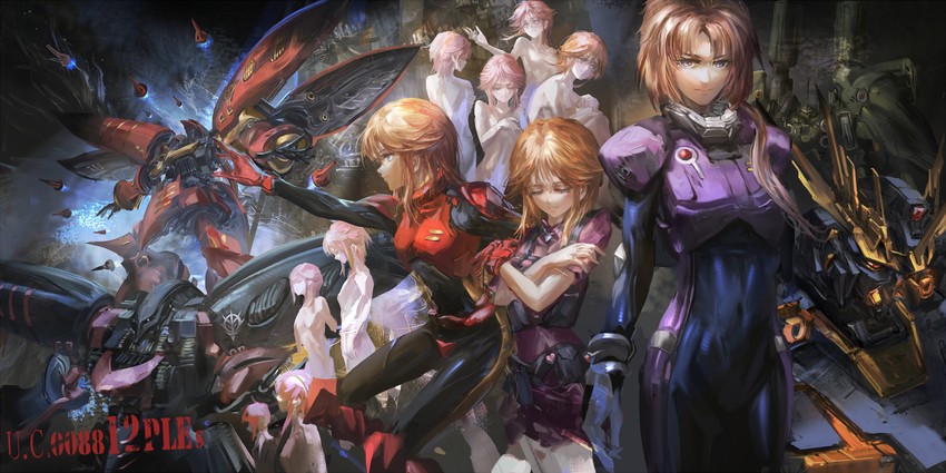 puru two, elpeo puru, marida cruz, unicorn gundam banshee, kshatriya, and 2 more (gundam and 2 more) drawn by stu_dts