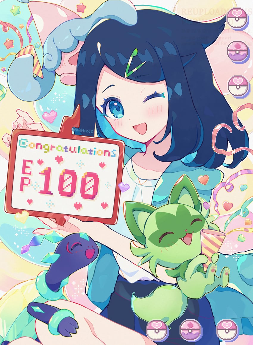 sprigatito, liko, and hatenna (pokemon and 1 more) drawn by haru_(haruxxe)