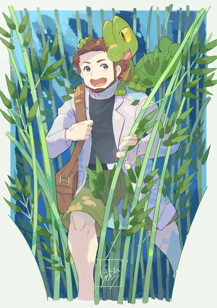 treecko and professor birch (pokemon and 1 more) drawn by kikuyoshi_(tracco)
