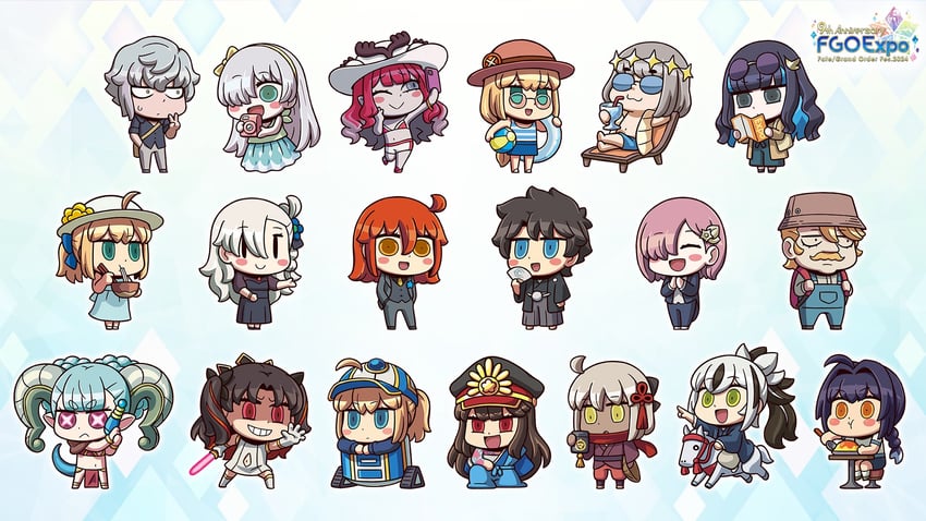 artoria pendragon, saber, mash kyrielight, fujimaru ritsuka, okita souji, and 18 more (fate and 1 more) drawn by riyo_(lyomsnpmp)