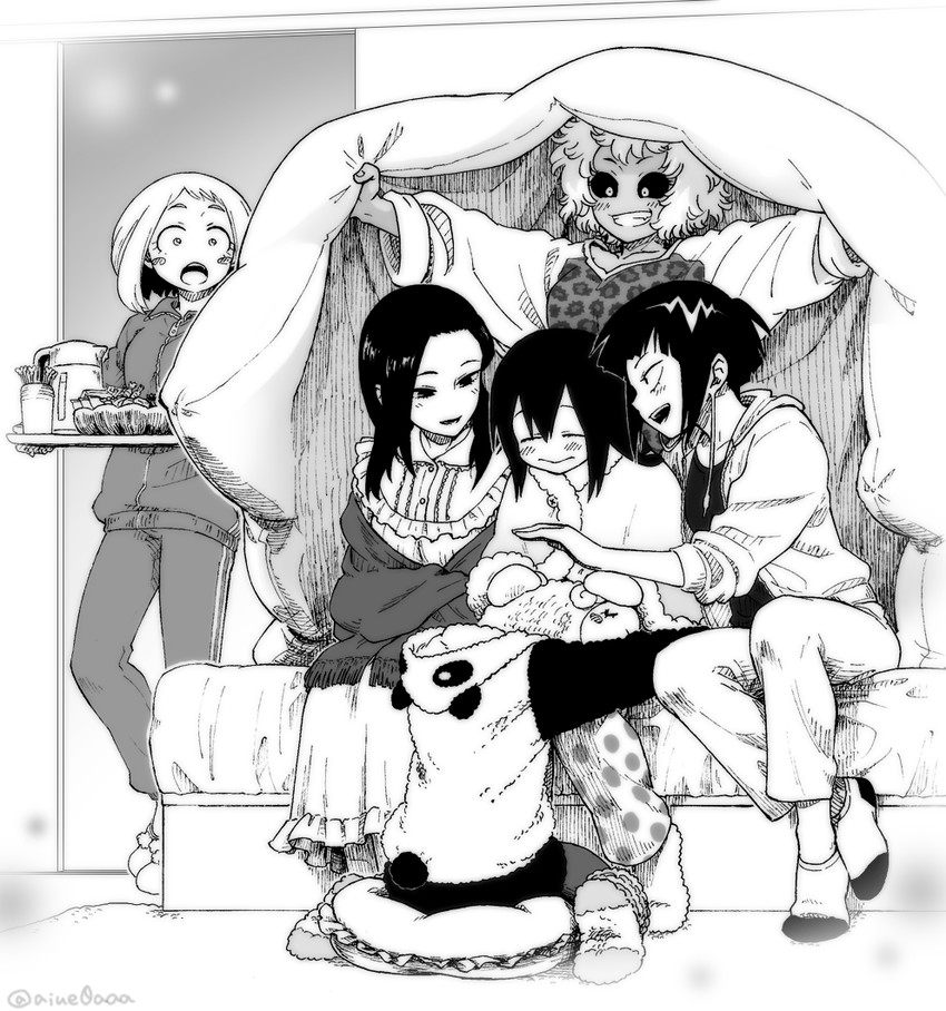 uraraka ochaco, asui tsuyu, yaoyorozu momo, ashido mina, jiro kyoka, and 1 more (boku no hero academia) drawn by aiue0