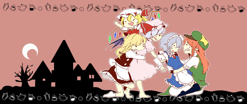 kirisame marisa, remilia scarlet, flandre scarlet, izayoi sakuya, and hong meiling (touhou) drawn by clover_(lapis_lazure)