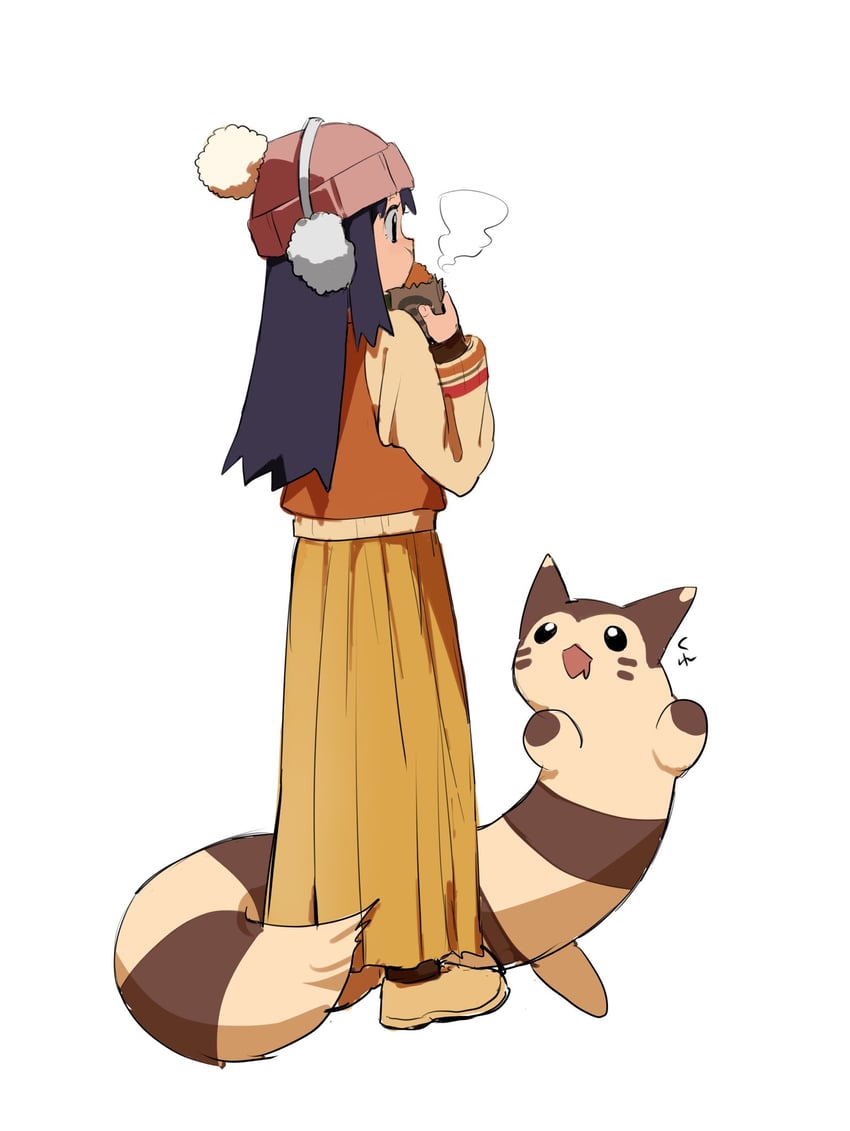 dawn and furret (pokemon and 1 more) drawn by shichibee_(stm_mimi)