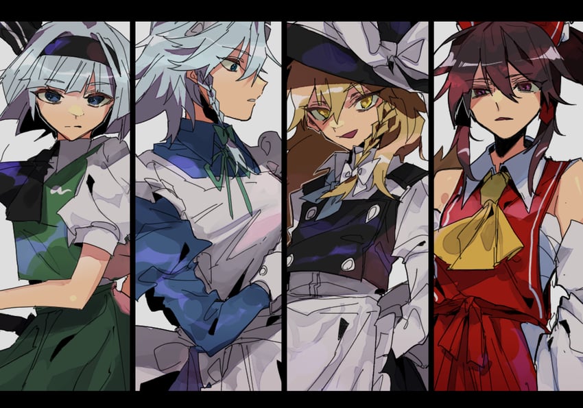 hakurei reimu, kirisame marisa, izayoi sakuya, and konpaku youmu (touhou) drawn by fuuga_(perv_rsity)