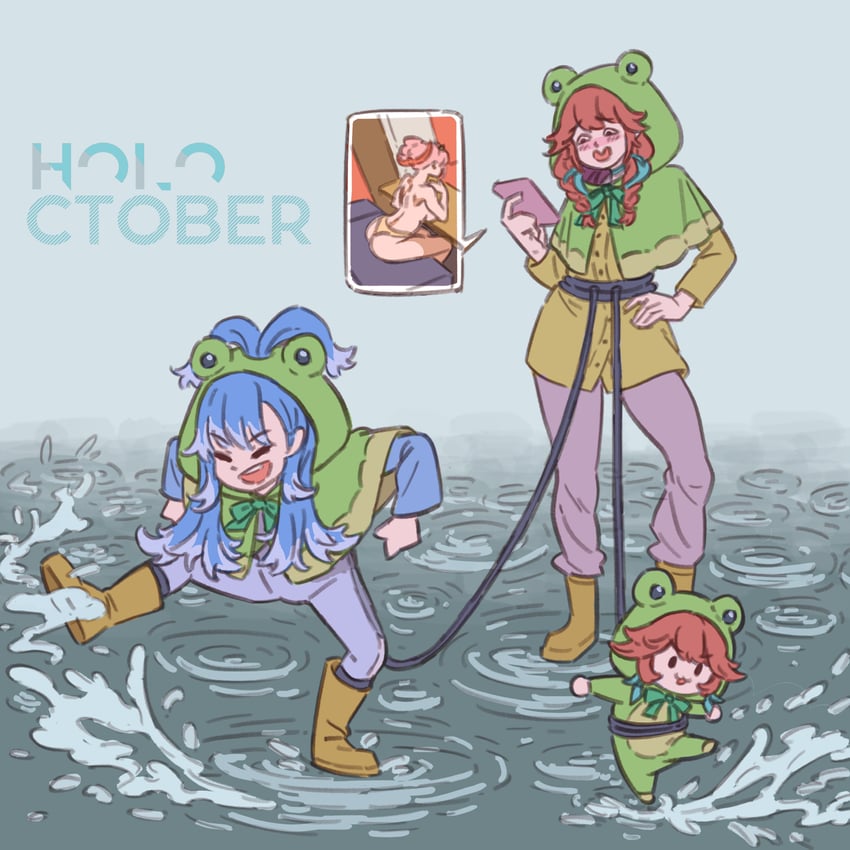 mori calliope, takanashi kiara, kobo kanaeru, and frogiwawa (hololive and 2 more) drawn by lessulie