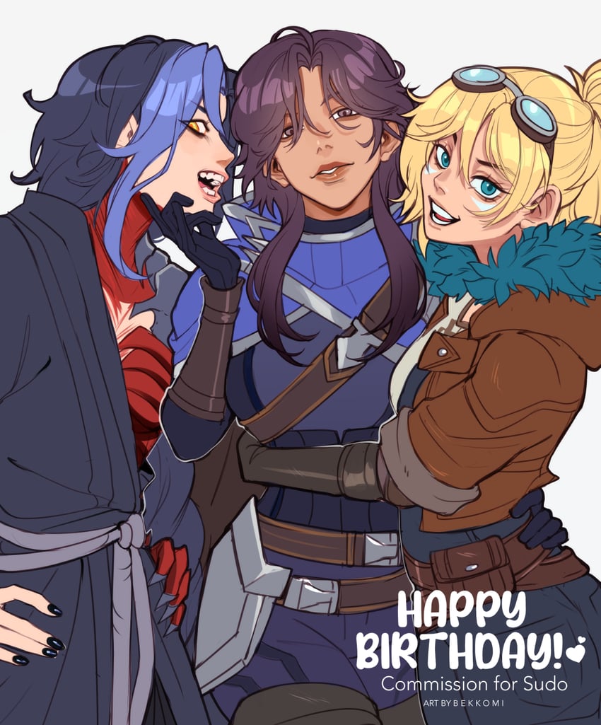 ezreal, kayn, and talon (league of legends) drawn by bekkomi