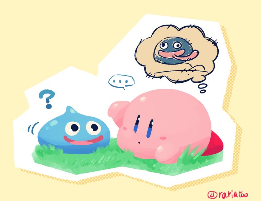 kirby, slime, and gooey (dragon quest and 2 more) drawn by rariatto_(ganguri)