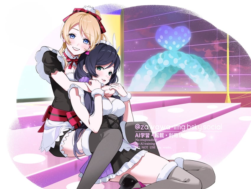 tojo nozomi and ayase eli (love live! and 1 more) drawn by zawawa_(satoukibi1108)