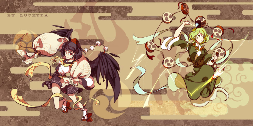 shameimaru aya and soga no tojiko (touhou and 1 more) drawn by luckyia