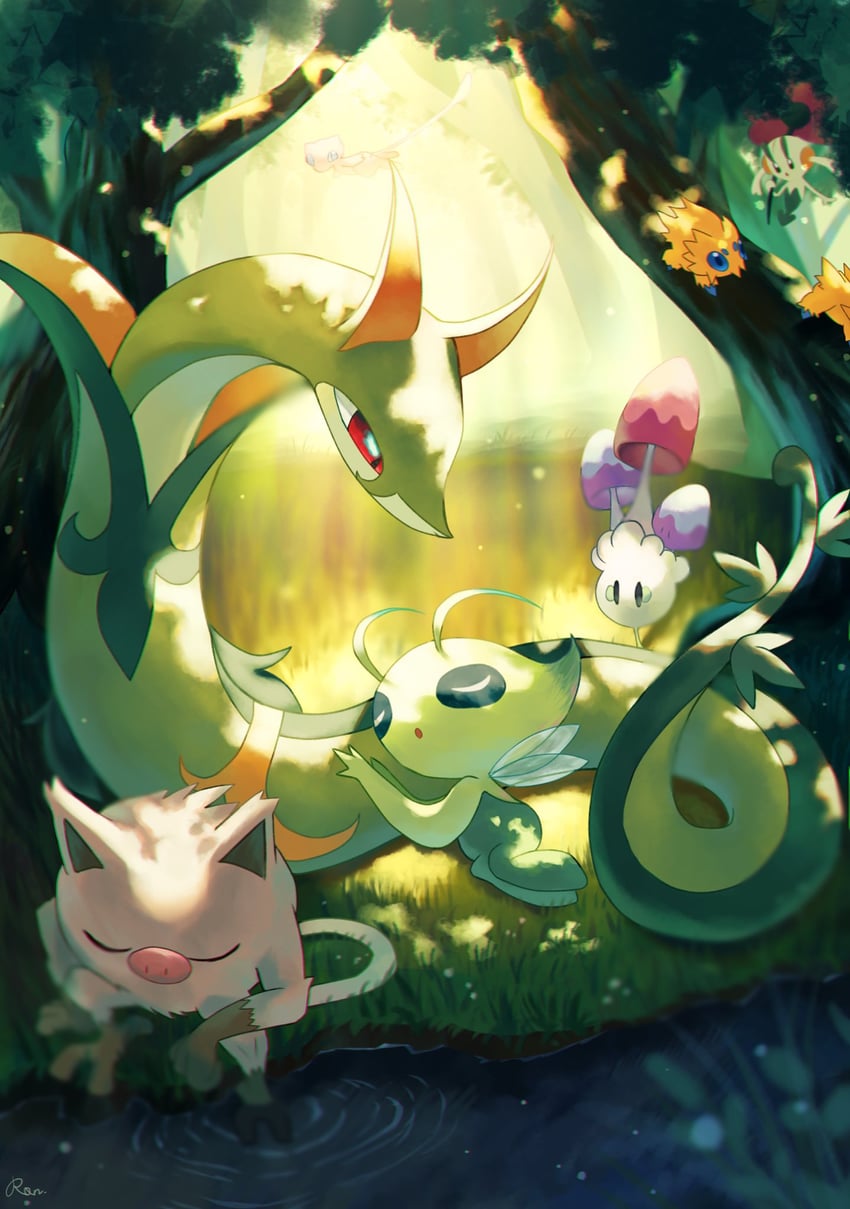 mew, celebi, serperior, joltik, floette, and 2 more (pokemon) drawn by rongai28