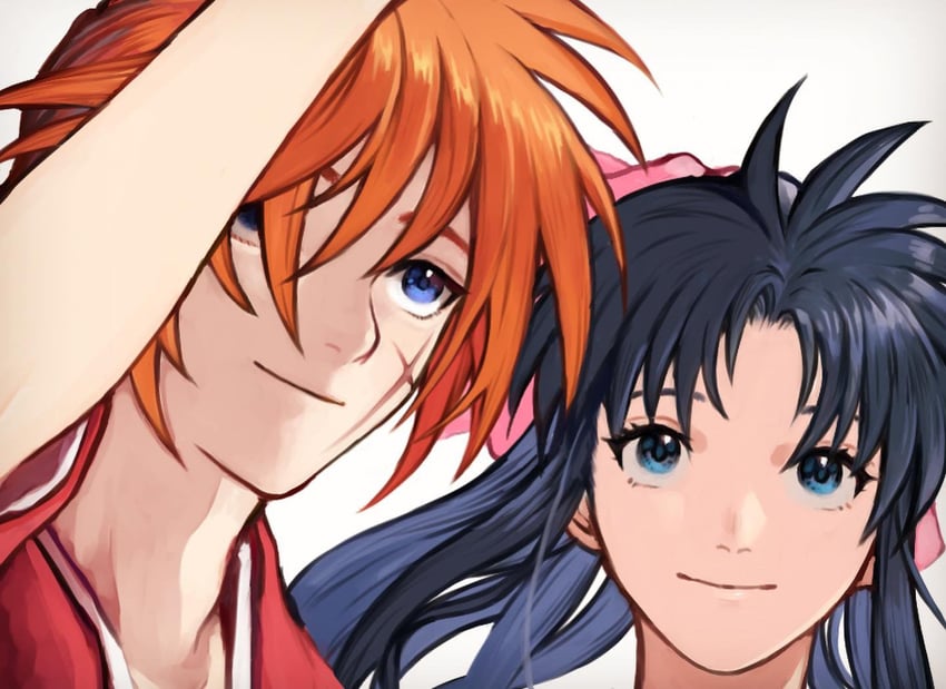 himura kenshin and kamiya kaoru (rurouni kenshin) drawn by mame_moyashi