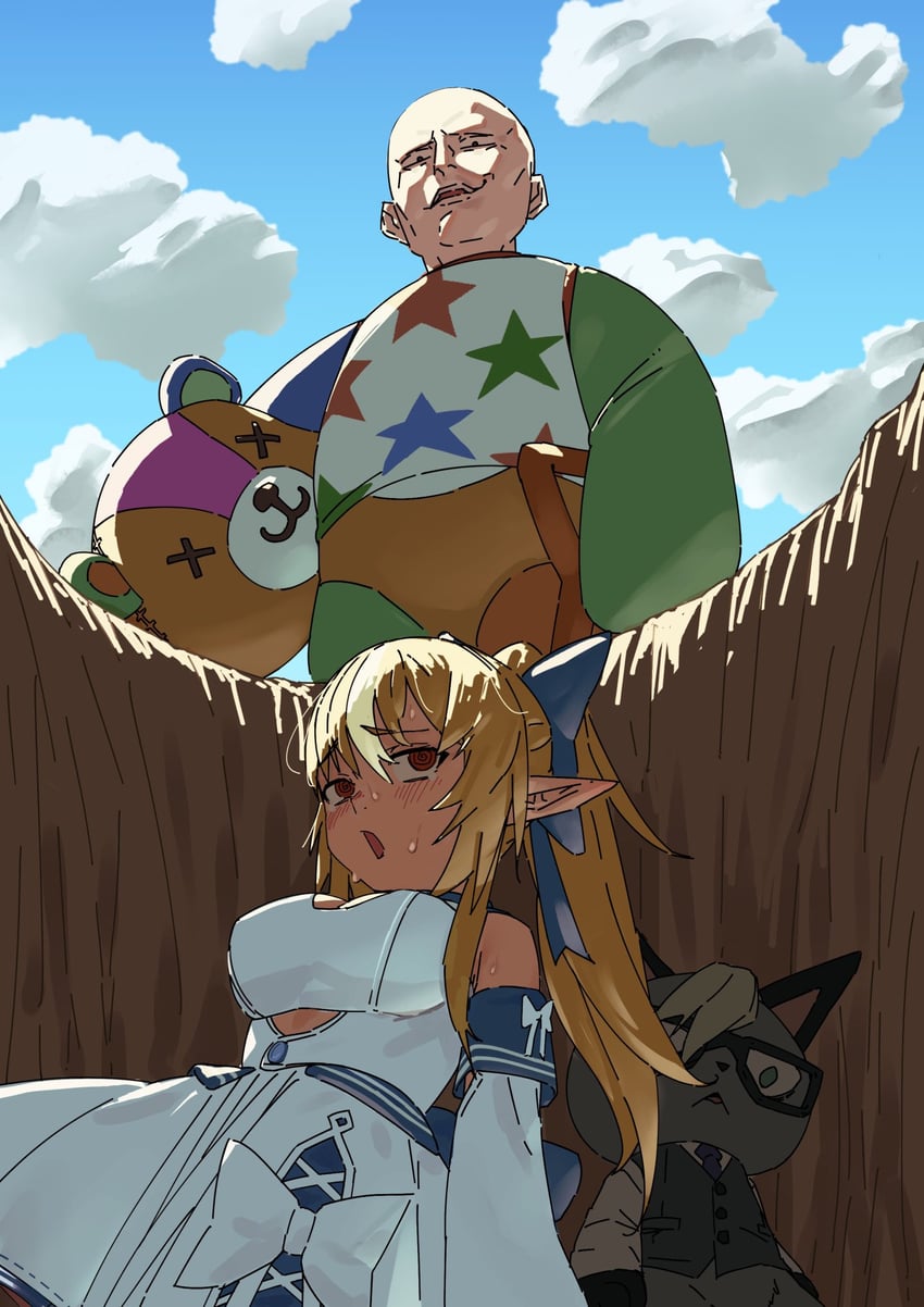 shiranui flare, raymond, patches, and stitches (hololive and 2 more) drawn by uzuradobin