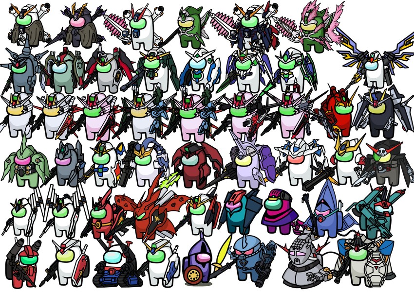 crewmate, rx-78-2 gundam, zeta gundam, nu gundam, sazabi, and 46 more (gundam and 23 more) drawn by zexas