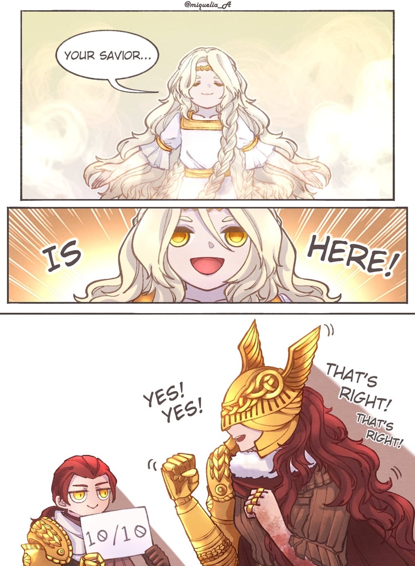 malenia blade of miquella, miquella, and millicent (elden ring) drawn by miqueliafantasia