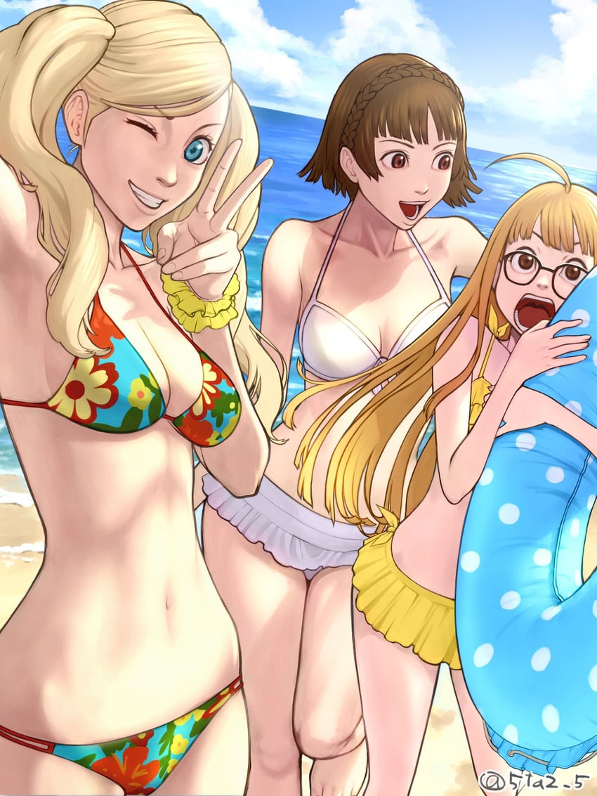 takamaki anne, sakura futaba, and niijima makoto (persona and 1 more) drawn by 5tatsu