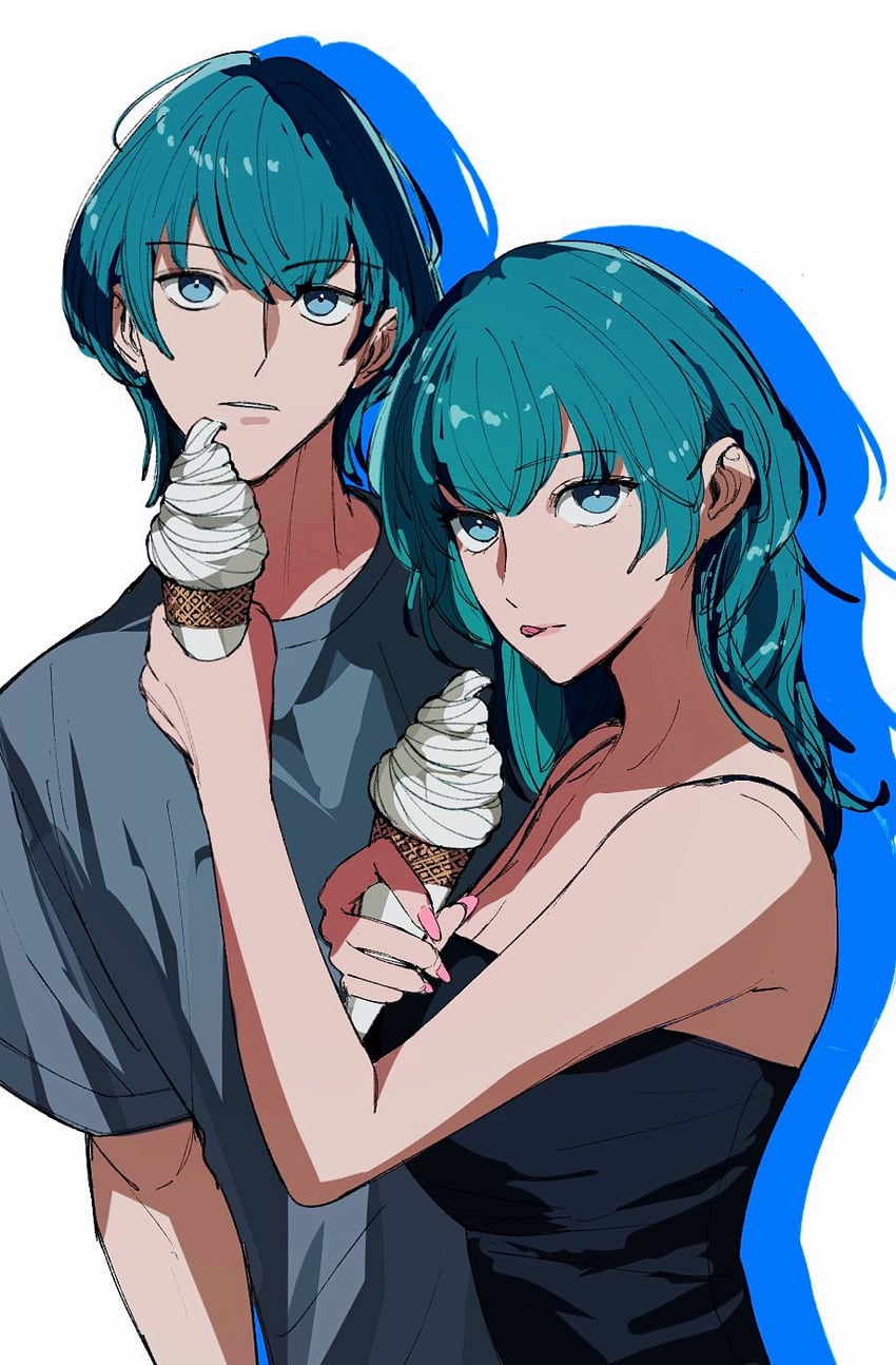 female byleth and male byleth (fire emblem and 1 more) drawn by amikoiiko