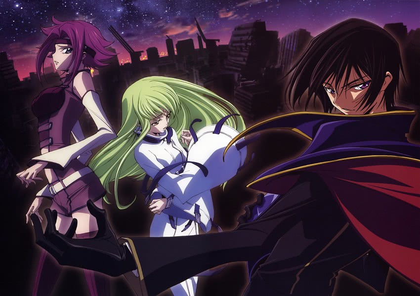c.c., lelouch vi britannia, and kouzuki kallen (code geass) drawn by chiba_yuriko