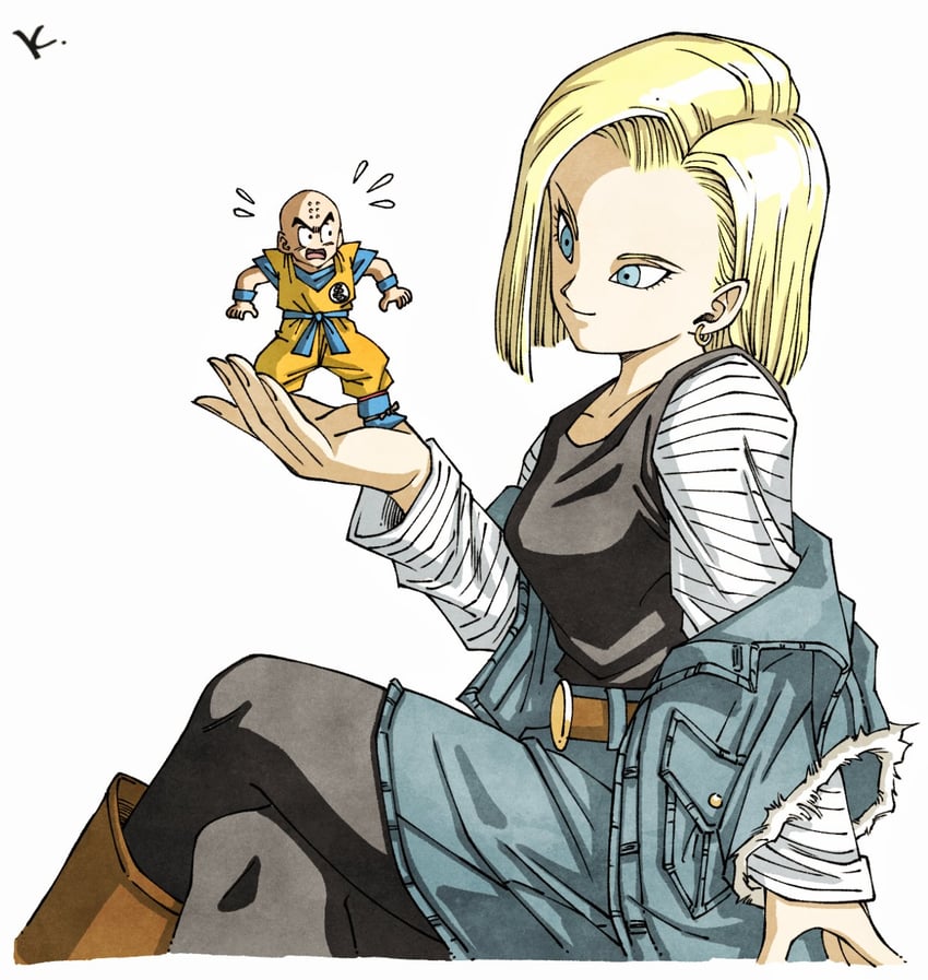 android 18 and kuririn (dragon ball and 1 more) drawn by kakeru_(dbskakeru)