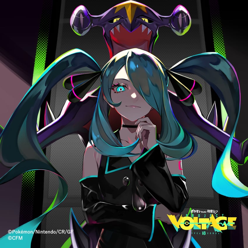 hatsune miku, cynthia, and garchomp (pokemon and 4 more) drawn by lam_(ramdayo)