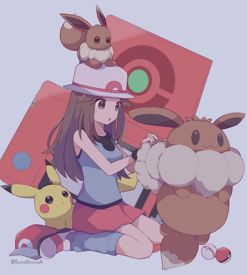 pikachu, eevee, and leaf (pokemon and 1 more) drawn by 343rone