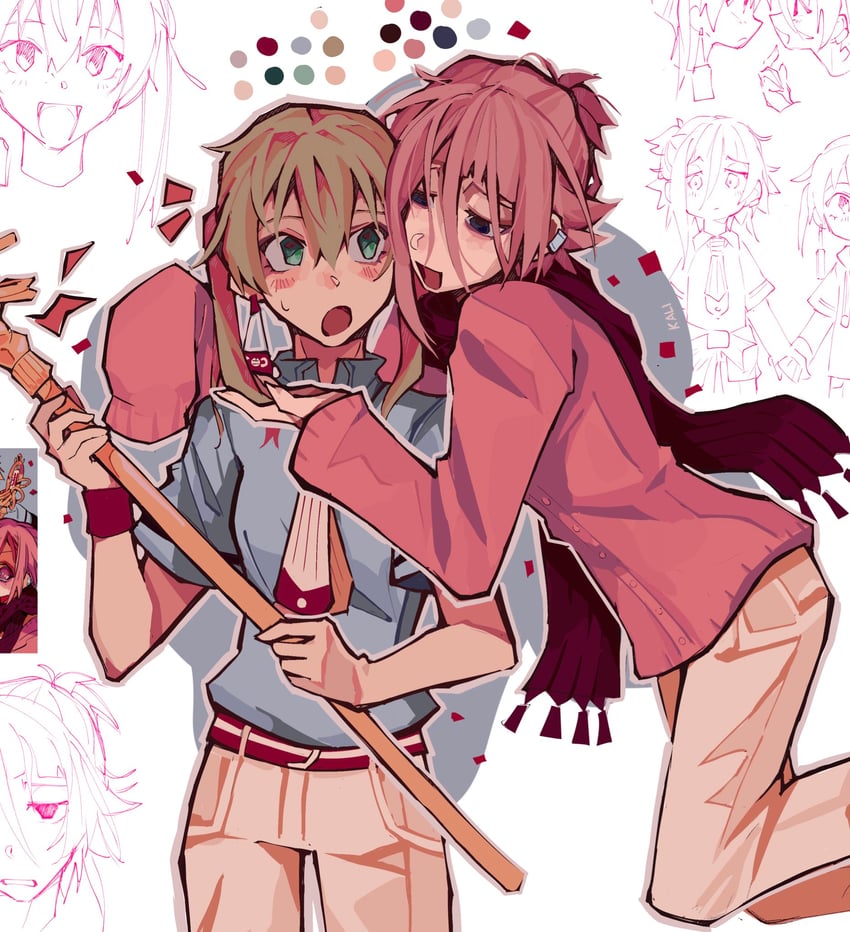 maka albarn, crona, mitsuba sousuke, and minamoto kou (soul eater and 1 more) drawn by kaligraphy