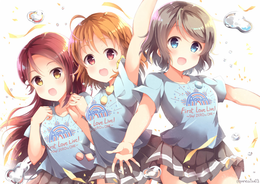 watanabe you, sakurauchi riko, and takami chika (love live! and 1 more) drawn by niwasane_(saneatsu03)