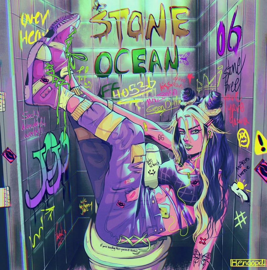 kujo jolyne (jojo no kimyou na bouken and 1 more) drawn by henoopd