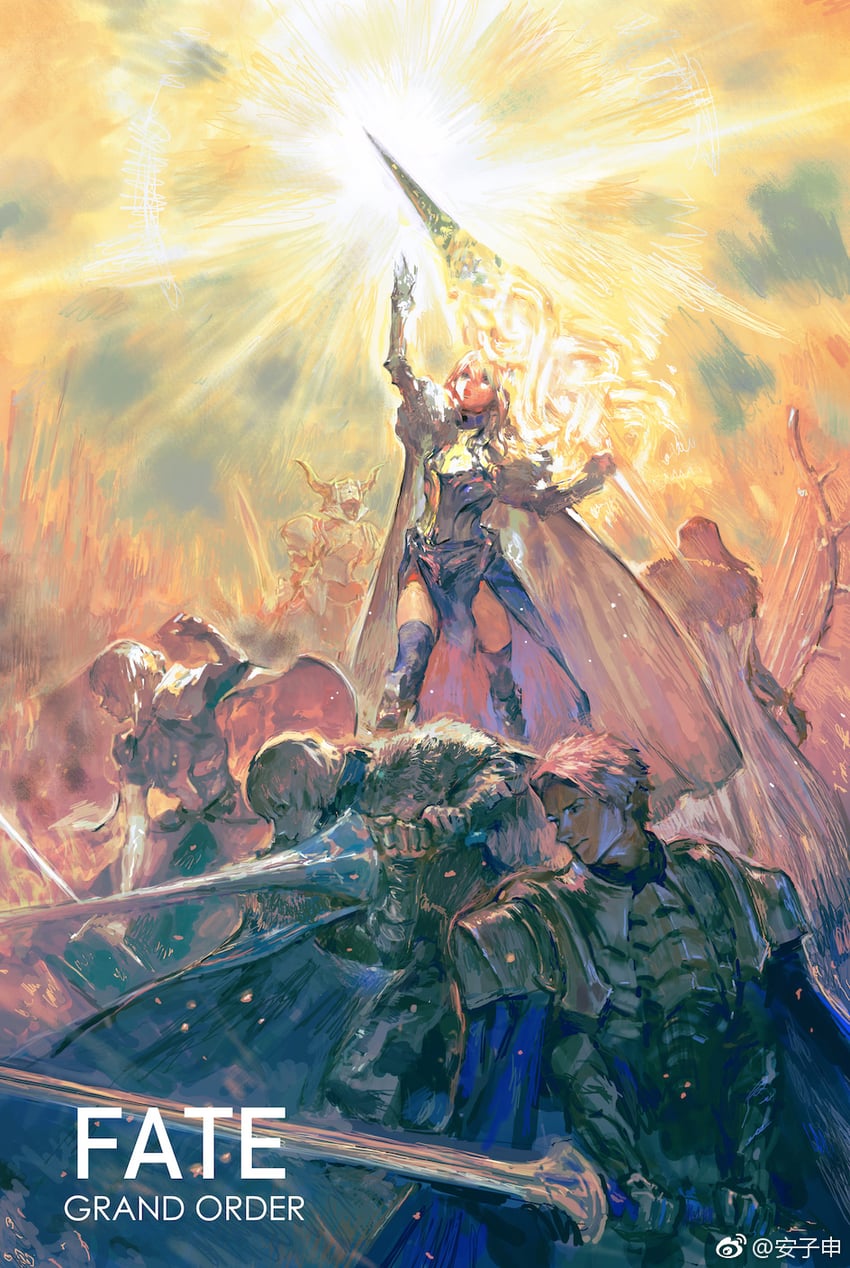 artoria pendragon, saber, gawain, lancelot, bedivere, and 1 more drawn by anzishen