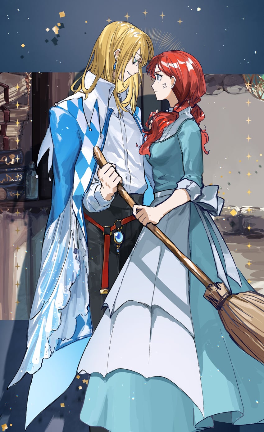 howl pendragon and sophie hatter (howl's moving castle) drawn by choroi_amachori