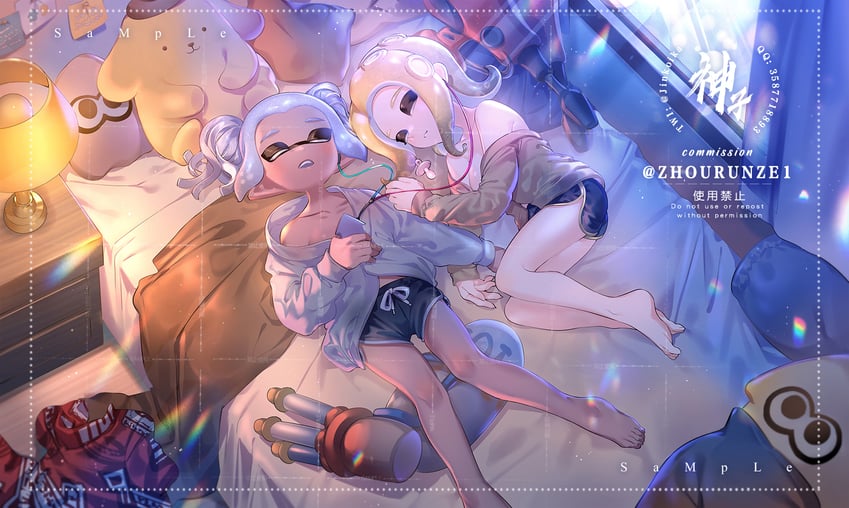 inkling player character, inkling girl, octoling player character, and octoling girl (splatoon) drawn by jinkoika