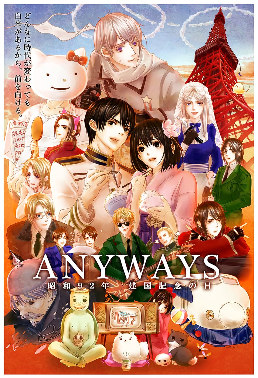 america, united kingdom, hello kitty, russia, china, and 6 more (axis powers hetalia and 2 more) drawn by qlx_(2399001)