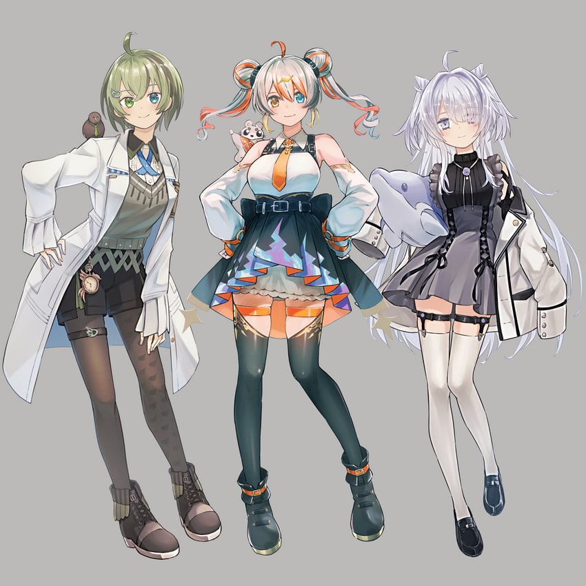 erai amae, yurikawa yun, and kitashirakawa kakapo (vee) drawn by kyouyasai4423