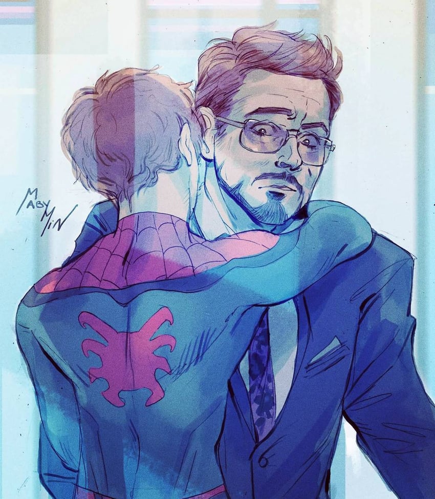 spider-man, tony stark, and peter parker (marvel and 1 more) drawn by mabymin
