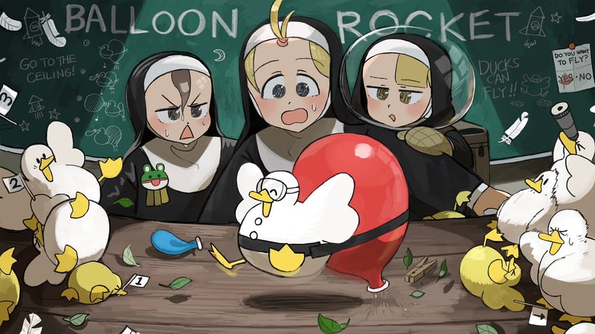 clumsy nun, froggy nun, and spicy nun (little nuns) drawn by diva_(hyxpk)