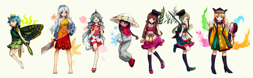 matara okina, komano aunn, eternity larva, nishida satono, teireida mai, and 2 more (touhou and 1 more) drawn by ichi_ran