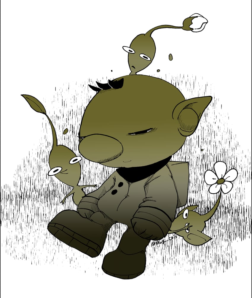 red pikmin, olimar, yellow pikmin, and blue pikmin (pikmin) drawn by usuba_(hatomugip)