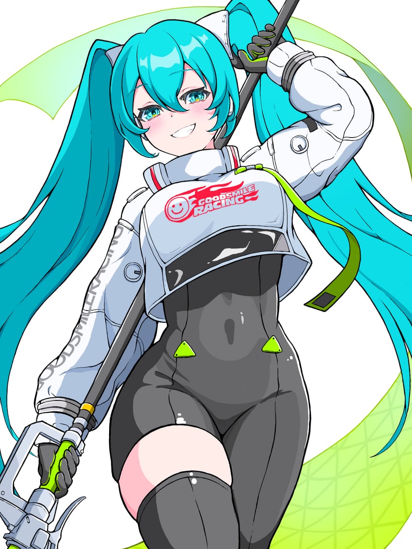 hatsune miku and racing miku (vocaloid and 1 more) drawn by uzuki_sena