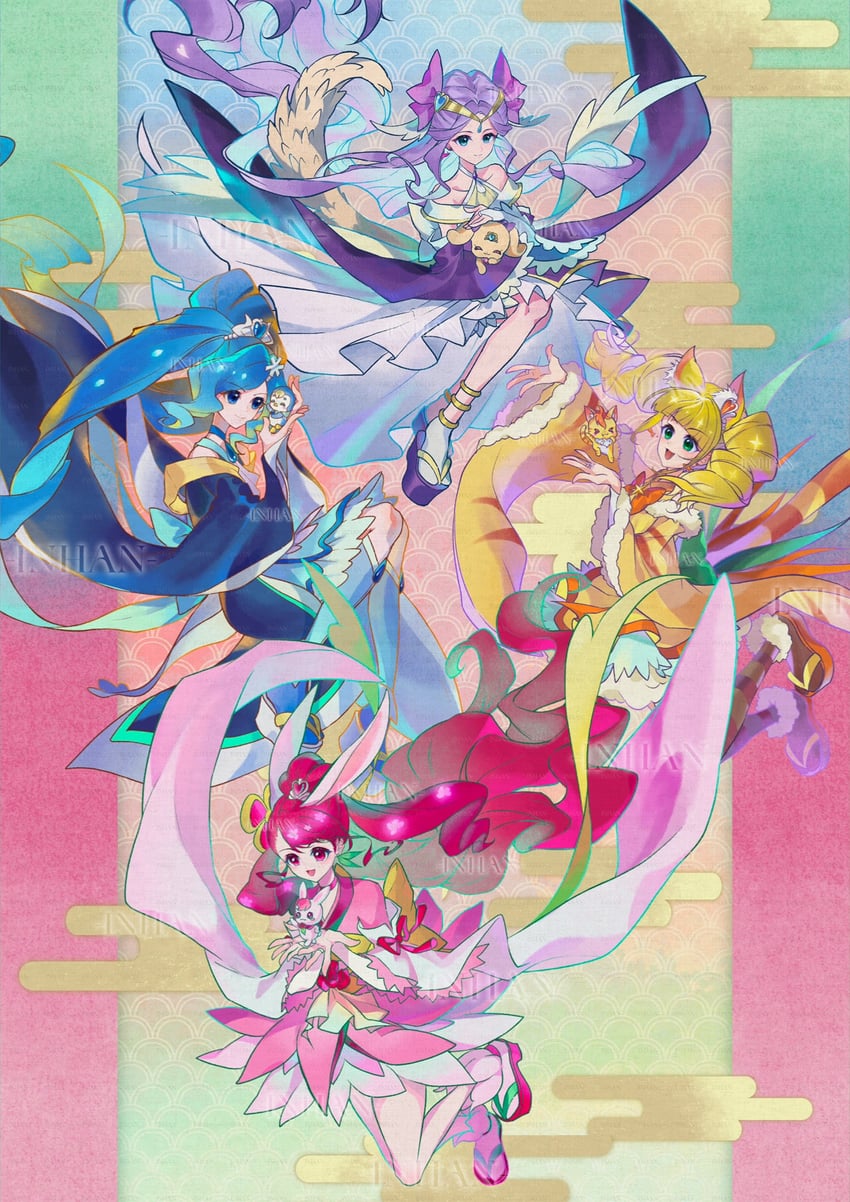 hanadera nodoka, hiramitsu hinata, sawaizumi chiyu, cure grace, fuurin asumi, and 7 more (precure and 1 more) drawn by inhan