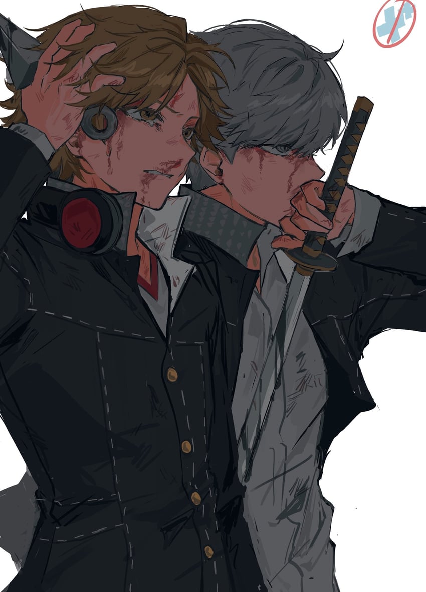 narukami yu and hanamura yousuke (persona and 1 more) drawn by mnce_o