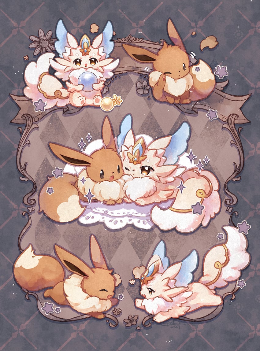 eevee and purrely (pokemon and 1 more) drawn by keluy