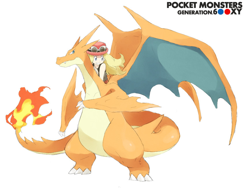 serena, charizard, and mega charizard y (pokemon and 1 more) drawn by shigino_sohuzi