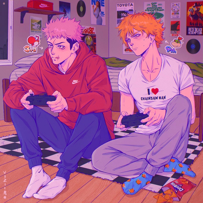 denji, itadori yuuji, pochita, godzilla, yoshi, and 6 more (chainsaw man and 12 more) drawn by viziiro