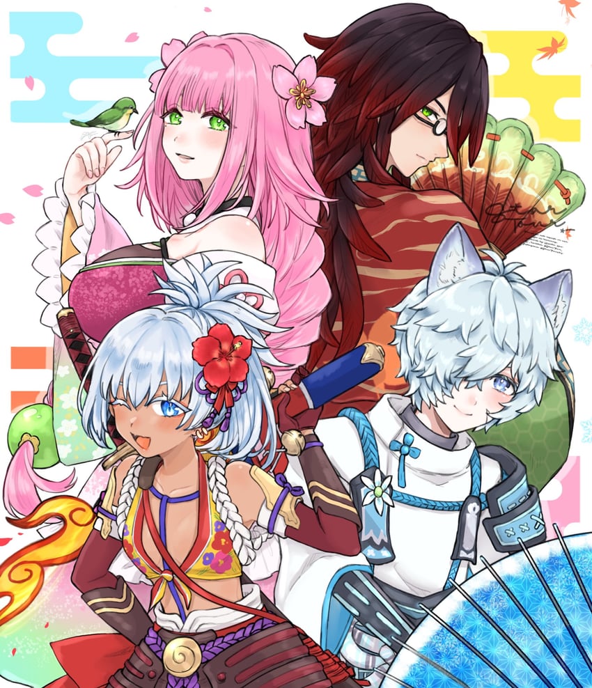 ulalaka, fubuki, kurama, and matsuri (rune factory and 1 more) drawn by misato_hao