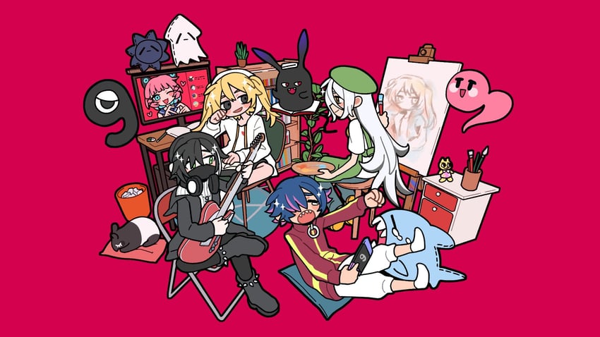 akutagawa yomuko, kuroda 42, g-kun, ika, uni, and 4 more (gogh: focus with your avatar)