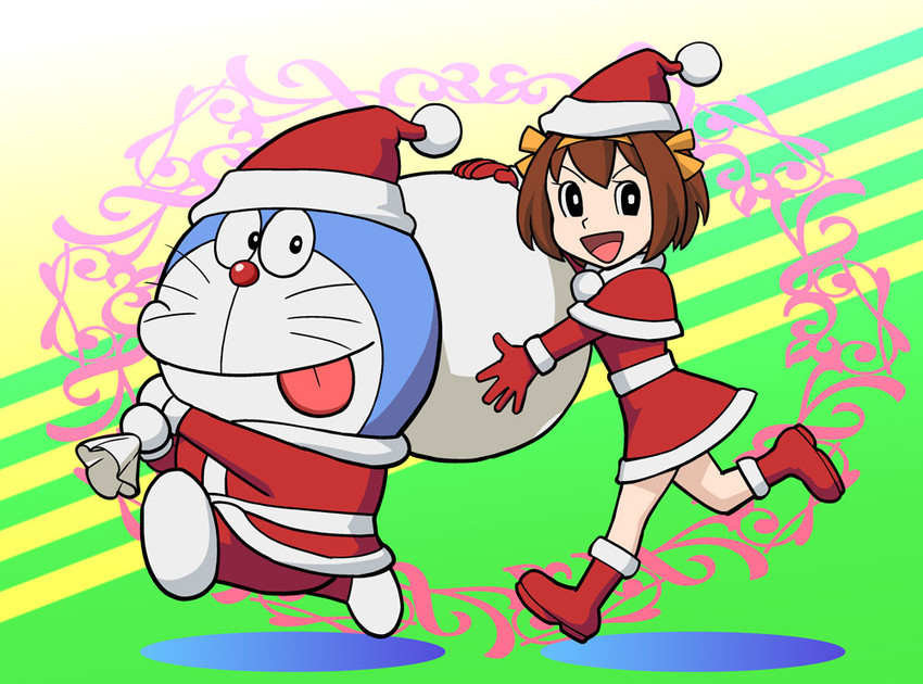 suzumiya haruhi and doraemon (suzumiya haruhi no yuuutsu and 1 more) drawn by ueyama_michirou