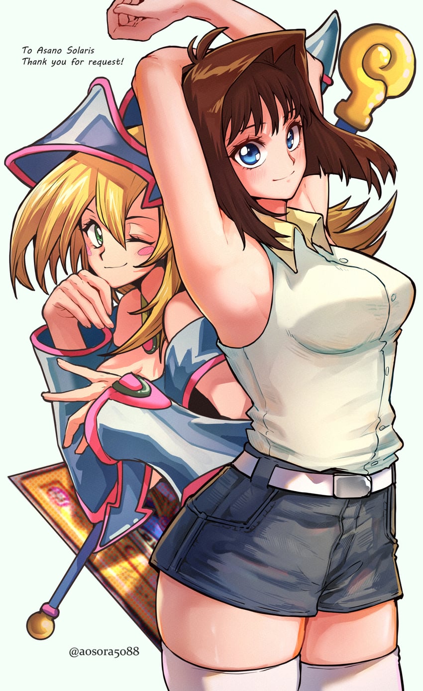 dark magician girl and mazaki anzu (yu-gi-oh! and 1 more) drawn by aosora2823