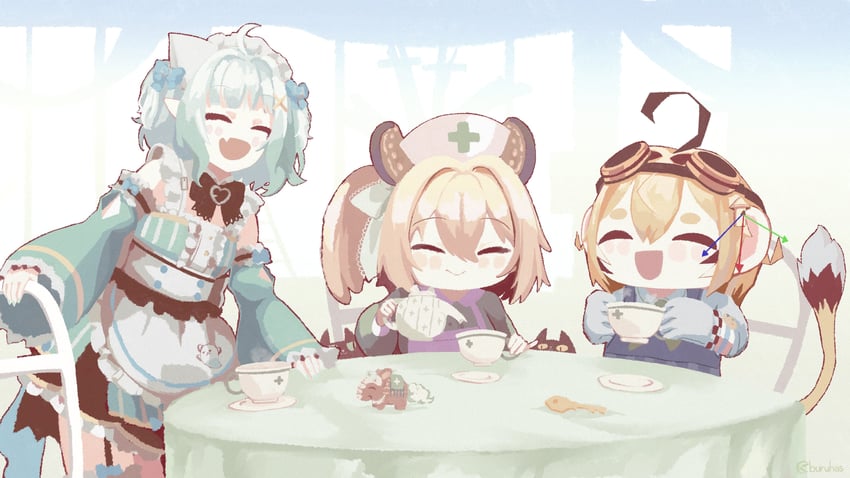 mint fantome, nimi nightmare, and dooby (indie virtual youtuber) drawn by buruhas