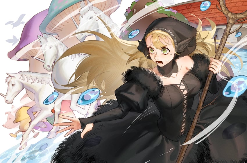 marcille donato and walking mushroom (dungeon meshi) drawn by rerheart